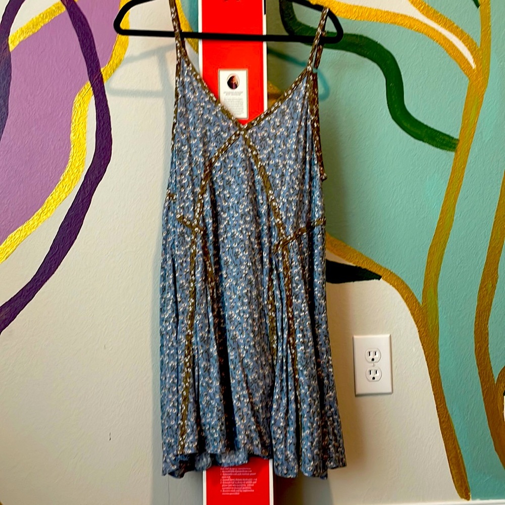 Blue and brown contrast stitching dress boutique brand